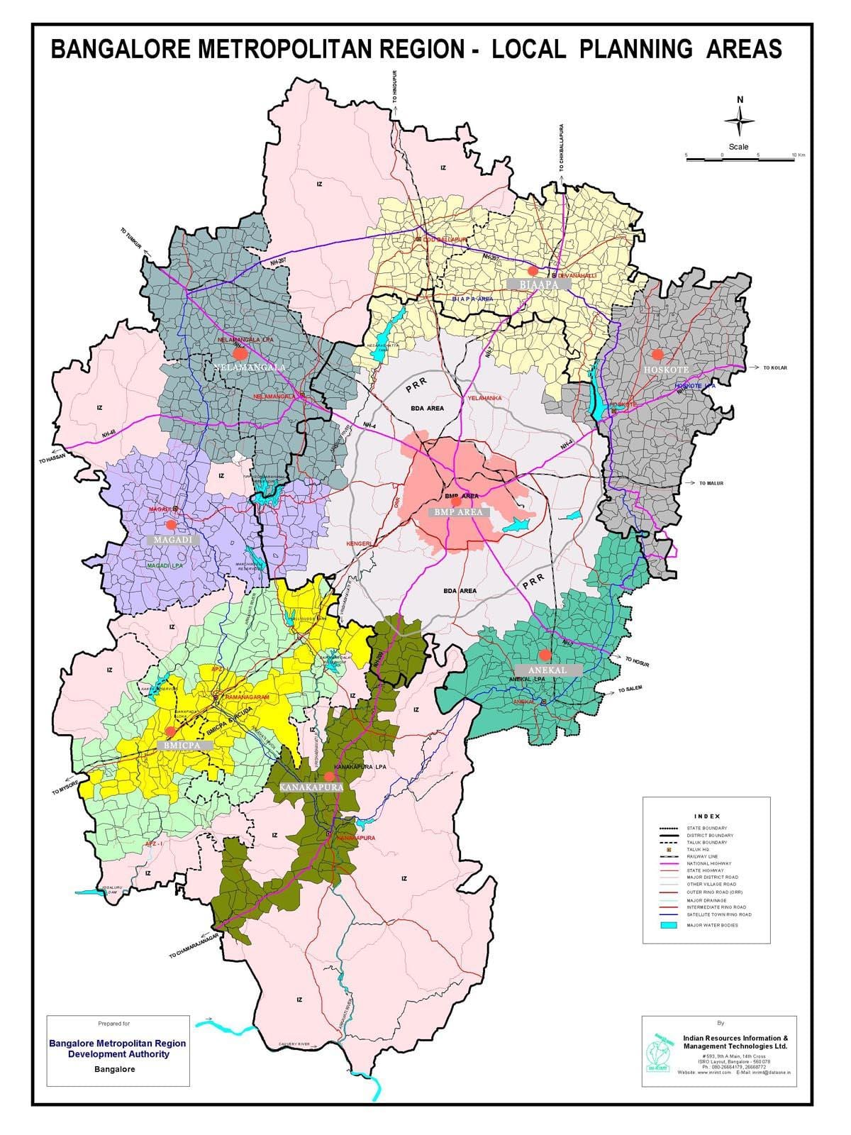 Bangalore kaart met gebieden