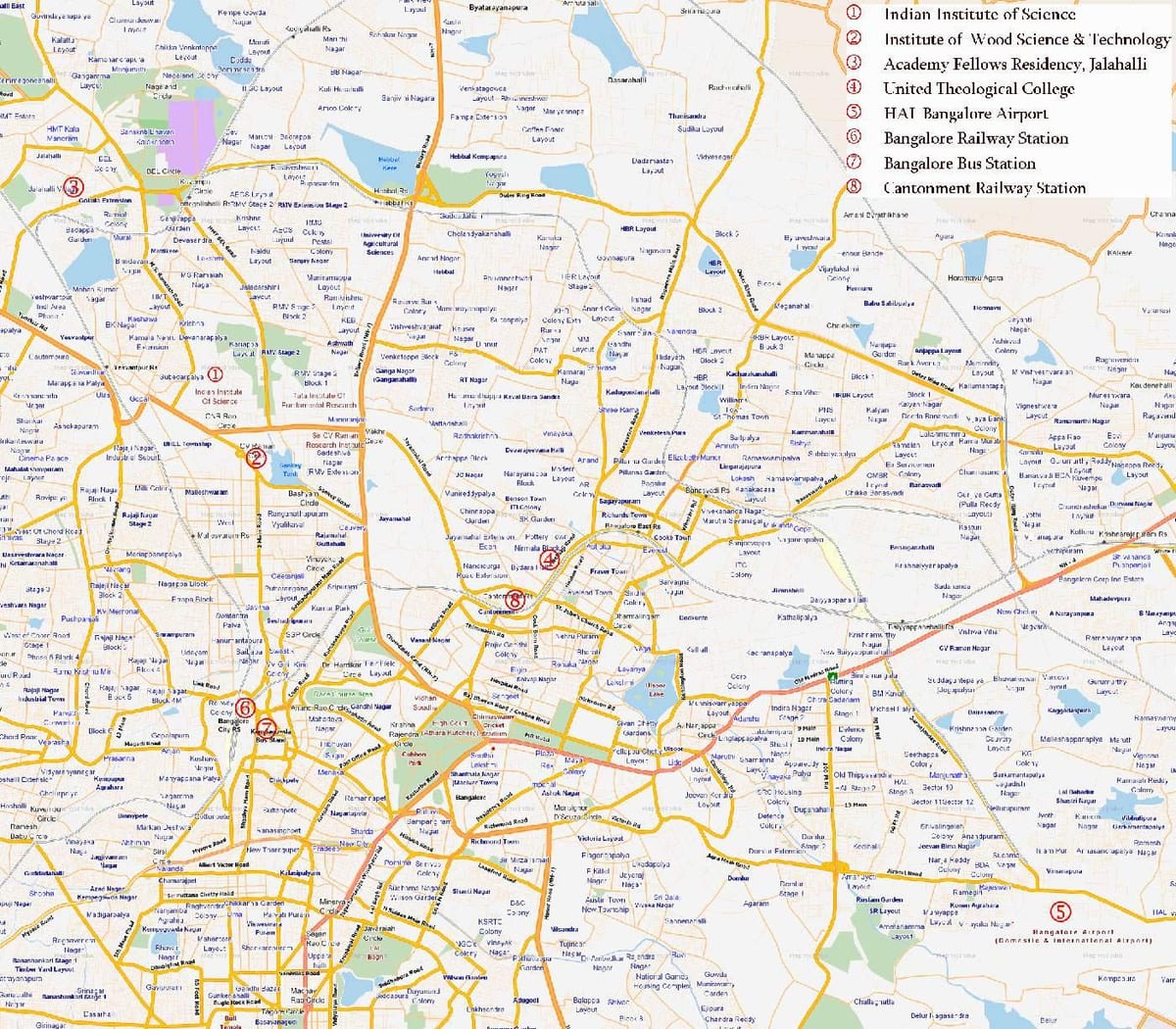 route kaart Bangalore