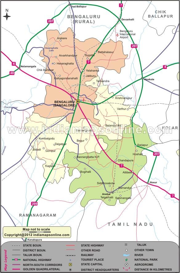 kaart van zuid-Bangalore